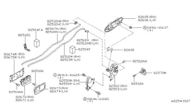 1995 Nissan Maxima Rear Door Outside Handle Assembly Left Diagram for 82607-40U14