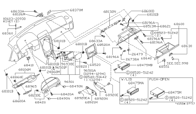 1995 Nissan Maxima Box Assy-Glove Diagram for 68500-40U00