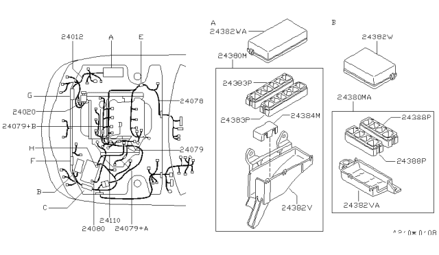 1998 Nissan Maxima Cable Assy-Battery To Starter Motor Diagram for 24110-44U00