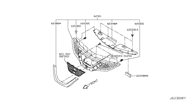 2019 Nissan Rogue Sport Grille Assy-Front Diagram for 62310-6MD5A