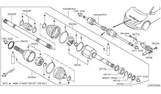 2019 Nissan Rogue Sport Joint Assy-Inner Diagram for 39771-4BB1B
