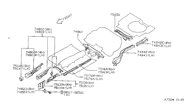 1995 Nissan Sentra Member Assembly-Rear Cross Center Diagram for 75650-1M200