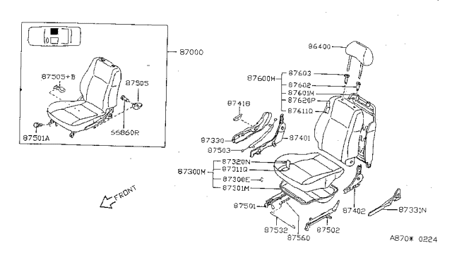 1998 Nissan Sentra Back Assy-Front Seat Diagram for 87600-F4320