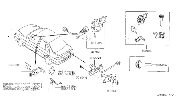 1996 Nissan Sentra Key Set & Blank Key Diagram