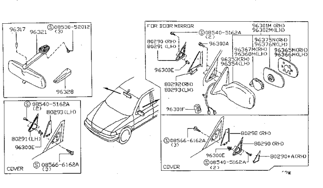1997 Nissan Sentra Actuator Assy-Mirror,RH Diagram for 96367-4B010