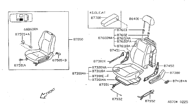 1997 Nissan Sentra Trim Assembly-Front Seat Back Diagram for 87670-F4304