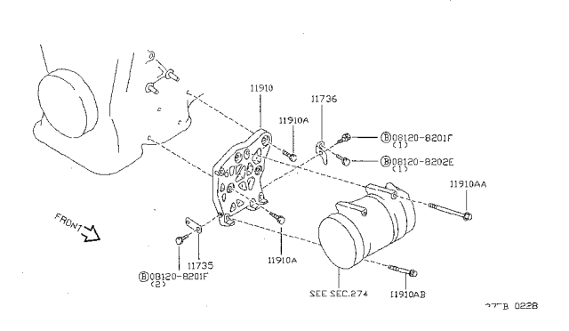 1998 Nissan Sentra Compressor Mounting & Fitting Diagram 2