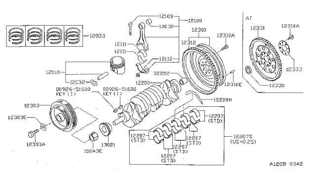 1999 Nissan Sentra Piston,Crankshaft & Flywheel Diagram 2