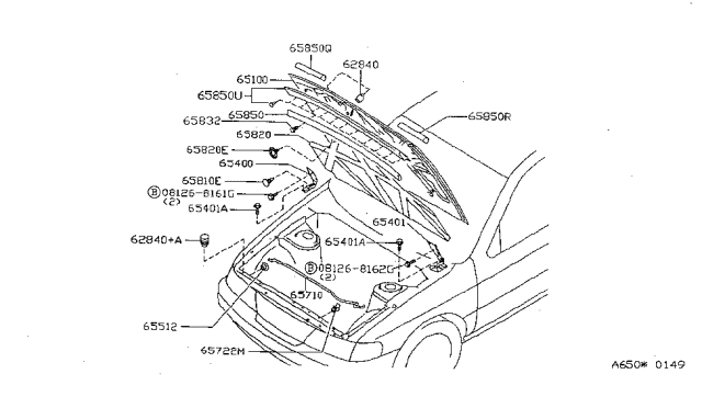 1997 Nissan Sentra Hood Assembly Diagram for F5100-2M030