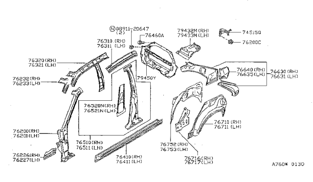 1999 Nissan Sentra Reinforcement-Front Pillar,Lower LH Diagram for 76225-F4330