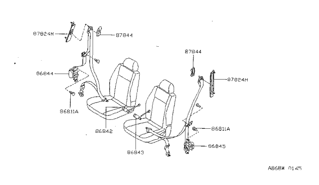 1999 Nissan Sentra Front Seat Buckle Belt Assembly, Left Diagram for 86843-1M500