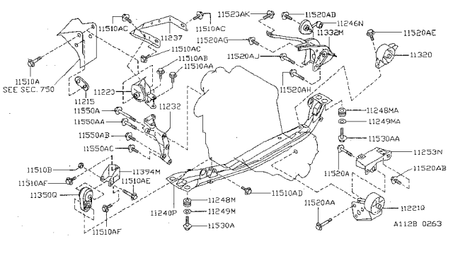 1998 Nissan Sentra Engine Mounting Bracket, Rear Diagram for 11332-F4300