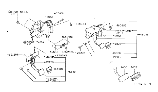 1995 Nissan Sentra Bracket Assy-Clutch Pedal Diagram for 46550-4B000
