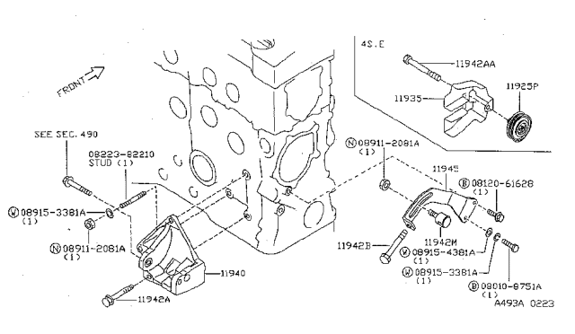 1996 Nissan Sentra Bracket Ps Pump Diagram for 11940-F4300