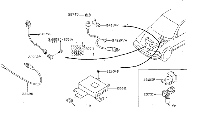1998 Nissan Sentra Heated Oxygen Sensor, Rear Diagram for 226A0-5E411
