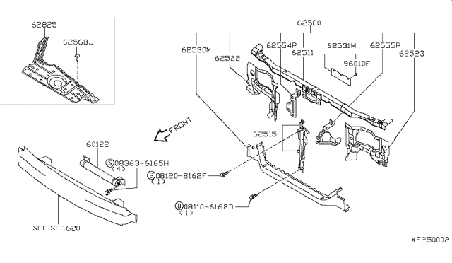 1996 Nissan Sentra Front Apron & Radiator Core Support Diagram