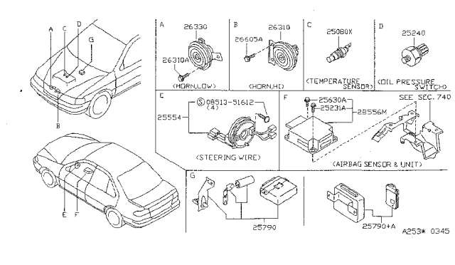 1998 Nissan Sentra Horn Assy-Electric Low Diagram for 25620-4B000