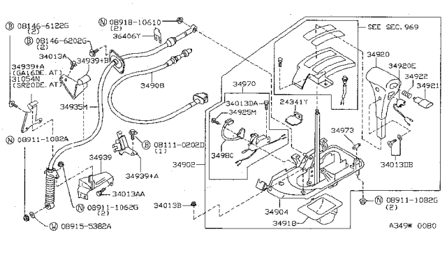 1998 Nissan Sentra Control Cable Assembly Diagram for 34935-9B400