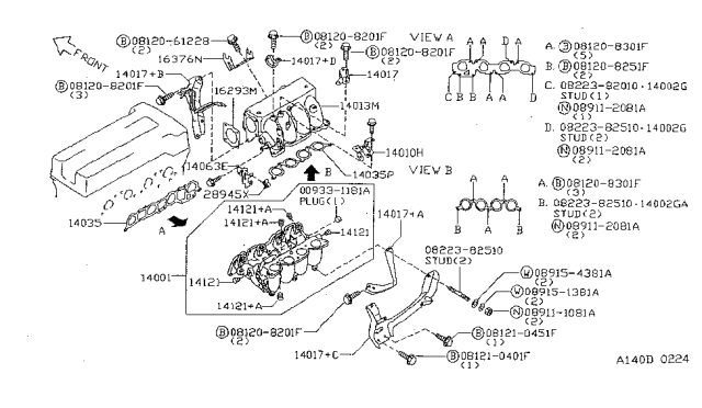 1999 Nissan Sentra Gasket-Intake Manifold Non-Usa Diagram for 14032-0M600