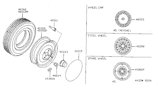 1995 Nissan Sentra Road Wheel & Tire Diagram 2