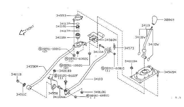 1997 Nissan Sentra Transmission Control & Linkage Diagram