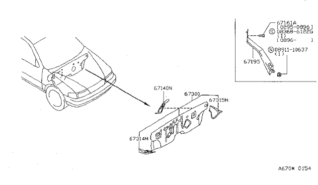 1999 Nissan Sentra Patch-Dash Side,LH Diagram for 67315-65Y00