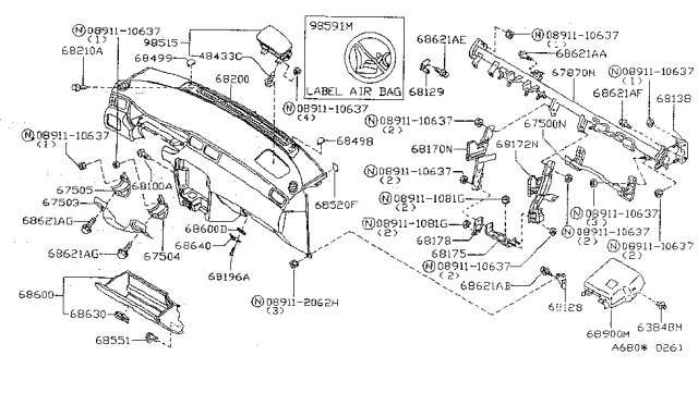 1999 Nissan Sentra Felt Cloth Tape Diagram for 68370-4B000