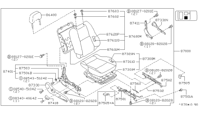 1996 Nissan 240SX Front Seat Diagram 2