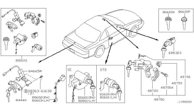 1995 Nissan 240SX Key Set & Blank Key Diagram