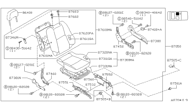 1996 Nissan 240SX Cushion Assy-Front Seat Diagram for 87350-70F05