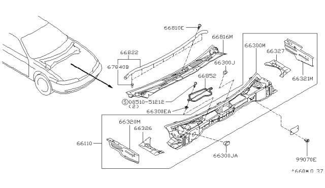 1996 Nissan 240SX Cowl Top & Fitting Diagram