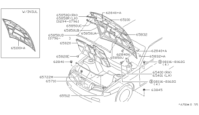 1998 Nissan 240SX Hood Panel,Hinge & Fitting Diagram