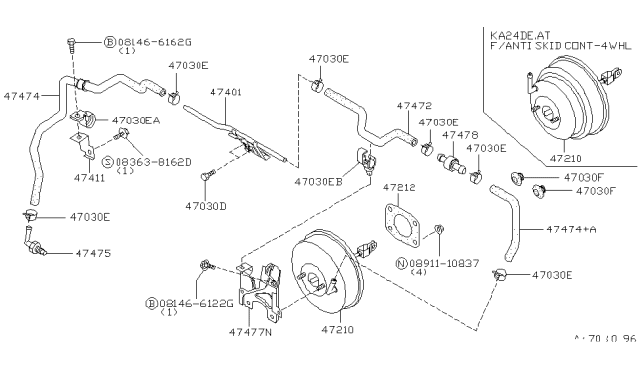1997 Nissan 240SX Brake Booster Diagram for 47210-70F20