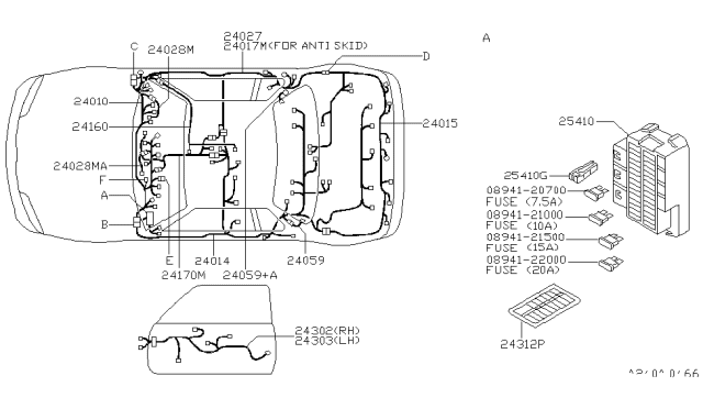 1995 Nissan 240SX Harness Assy-Door,Front Diagram for 24125-70F10