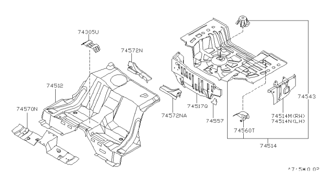 1996 Nissan 240SX Floor-Rear,Front Diagram for 74512-70F30
