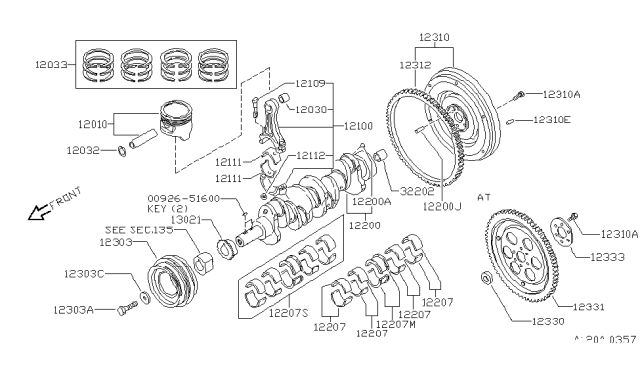 1996 Nissan 240SX Ring Set-Piston Diagram for 12033-53F60