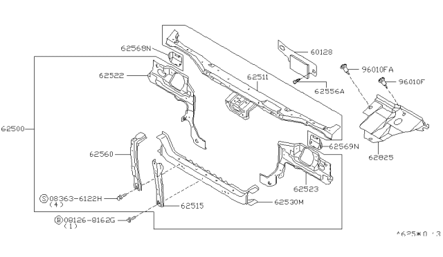 1997 Nissan 240SX Support-Radiator Core,Side R Diagram for 62520-80F00