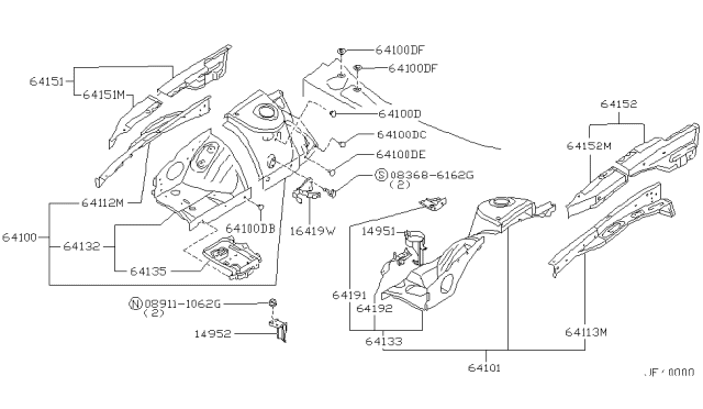 1996 Nissan 240SX Hood Ledge & Fitting Diagram