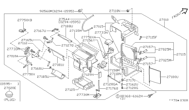 1996 Nissan 240SX Core Assy-Front Heater Diagram for 27140-70F00
