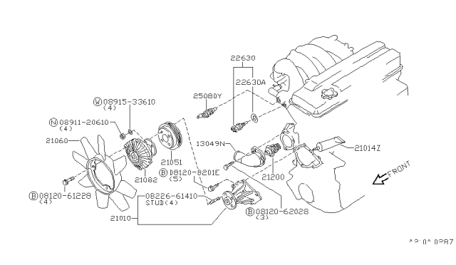 1997 Nissan 240SX Water Pump, Cooling Fan & Thermostat Diagram