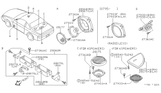 1996 Nissan 240SX Speaker Unit Diagram for 28149-67F01