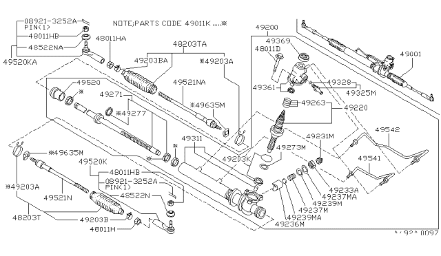 1995 Nissan 240SX Clamp, Power Steering Gear Diagram for 48203-0E025