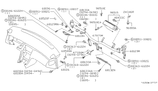 1996 Nissan 240SX Instrument Panel,Pad & Cluster Lid Diagram 1