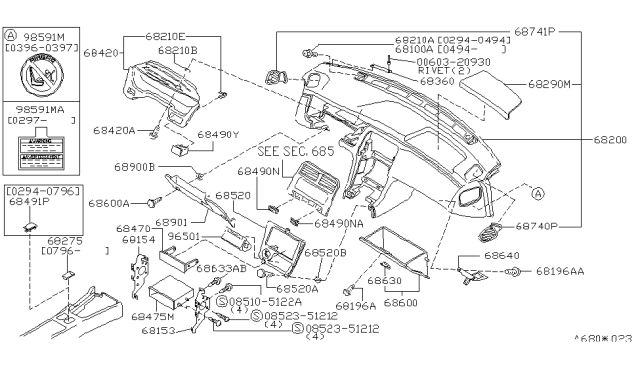 1997 Nissan 240SX Lid Cluster Diagram for 68260-70F10