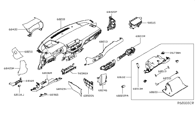 2019 Nissan Altima Pad-Instrument Diagram for 68211-6CA4A