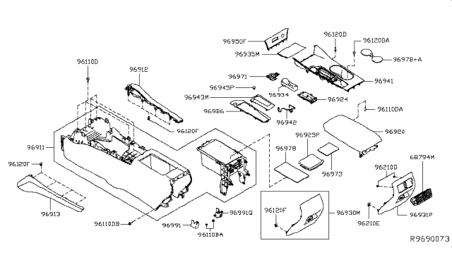 2019 Nissan Altima FINISHER Assembly-Console Diagram for 96932-6CA1A