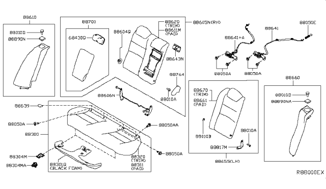 2019 Nissan Altima Cushion Assembly Rear Seat Diagram for 88300-6CC3A
