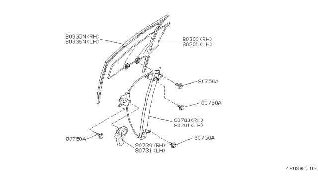 1989 Nissan Maxima Rubber Glass Run Diagram for 80331-85E00