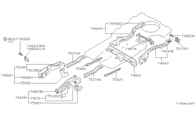 1990 Nissan Maxima Plate-Closing,Front Side Member LH Diagram for 75131-85E00