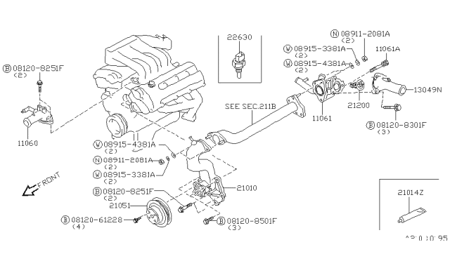 1994 Nissan Maxima Pulley-Fan & Water Pump Diagram for 21051-97E10